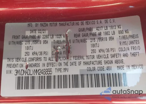 2021 Mazda Cx-30 Premium z USA, uszkodzony, nr VIN 3MVDMADLXMM248855